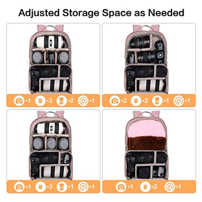 MOSISO Camera Backpack with Rain Cover, DSLR/SLR/Mirrorless Rhombus Quilted Camera Bag for Photographers with Tripod Holder&15-16 inch Laptop Compartment Compatible with Canon/Nikon/Sony, Cameo Pink