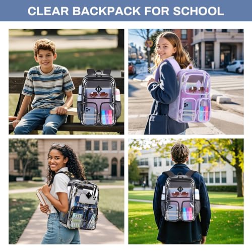 Clear Backpacks for School Heavy Duty Clear Bookbag Stadium Events Transparent Back Pack Kids, Black Sunflower - color: Black Sunflower