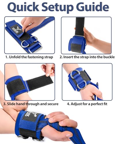 2-in-1 Weight Lifting Straps with D Ring, 7mm Neoprene Padded Wrist Support for Men & Women, Heavy Duty Gym Wrist Straps & Cable Machine Attachment for Gym, Powerlifting, Rows, Pull-ups - color: Blue