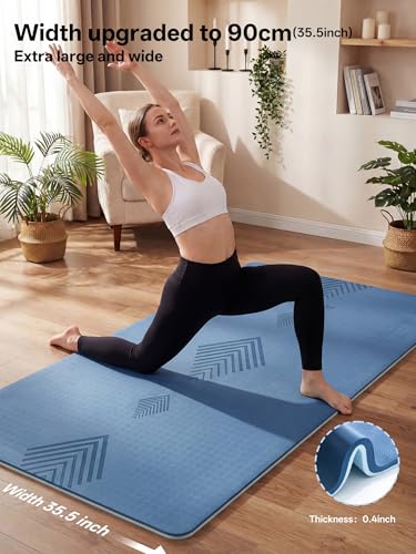 EaseUp Large yoga mat,73’x35.5’x0.4’,extra thick and wide,10mm pilates mat,non-slip exercise mat,workout mats for home gym - color: Blue/sky blue