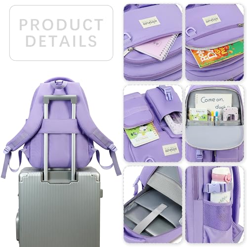 abshoo Large Heavy Duty Backpack For School College Bookbag Casual Multi Pocket Travel Backpacks - color: Purple