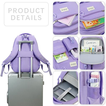 abshoo Large Heavy Duty Backpack For School College Bookbag Casual Multi Pocket Travel Backpacks - color: Purple