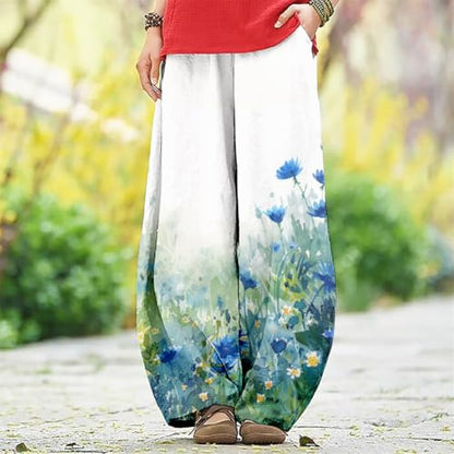LOAIHA Women's Baggy Pants Elastic Waist Floral Wide Leg Yoga Sweatpants Harem Pant Lantern Trousers with Pockets - color: Boho1, size: XX-Large