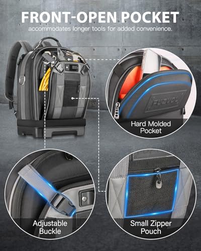 Heavy Duty Tool Backpack, 18-Inch Hard Shell Electrician Tool Bag, Full-Open Work Bag with Molded Base, Removable Tool Organizer, Laptop Compartment, HVAC Construction Backpack for Men, Grey - color: Grey