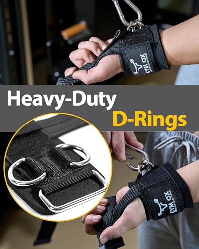 2-in-1 Weight Lifting Straps with D Ring, 7mm Neoprene Padded Wrist Support for Men & Women, Heavy Duty Gym Wrist Straps & Cable Machine Attachment for Gym, Powerlifting, Rows, Pull-ups - color: Black