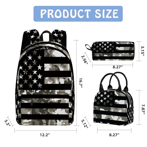 Flag 3PCS Backpack Set for Teens Elementary Middle High School, 17 Inch Lightweight Classic Bookpack 3 in 1 Set for Girls Boys, Kids Back to School Backpack with Lunch Box Pencil Case - color: Flag
