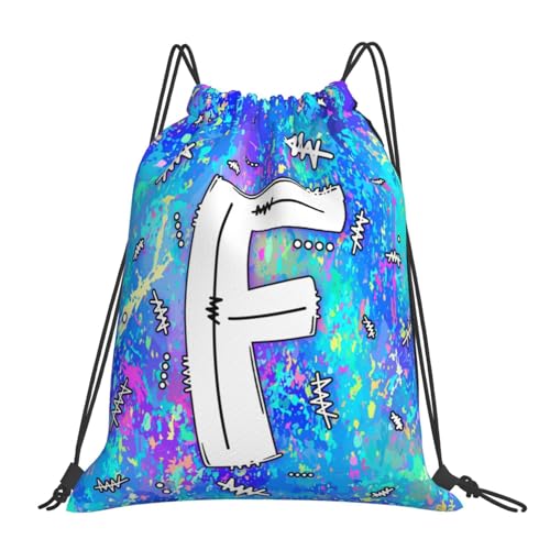 Drawstring Backpack Bag Sport Gym Sackpack Initial Blue Draw String Cinch Bags Bulk String Backpack Storage Bag for Women Men Letters F - color: Letters F