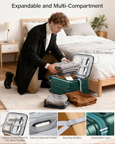 Hanke 20 Inch Expandable Carry On Luggage Airline Approved Top Opening Hard Shell Suitcases with Wheels Lightweight Travel Luggage Carry On Suitcase for Woman Men-Blackish Green - color: Blackish Green, size: 20 Inch Expandable