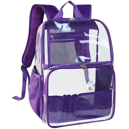 Clear Backpack,18'' See Through Backpack School Approved Heavy Duty Clear Backpack Transparent Bookbag for College Work Travel Security,Purple - color: Purple