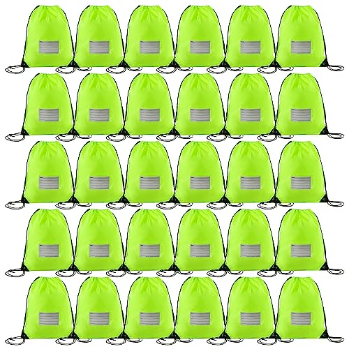 CODOBON 30 Pack Drawstring Bags,Bulk Draw String Backpack, Gym Sports Cinch Bag Sackpack for Women Men, Fluorescent Green - color: Fluorescent Green