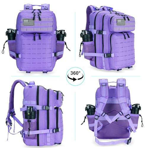 Military Tactical Backpack 45L/25L 3 Day Assault Pack Molle Daypack Hiking Backpack for Men and Women - color: Pale-purple, size: 25L