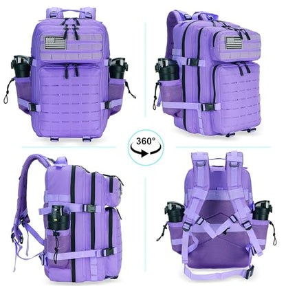Military Tactical Backpack 45L/25L 3 Day Assault Pack Molle Daypack Hiking Backpack for Men and Women - color: Pale-purple, size: 25L