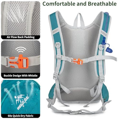 Hydration Backpack with 2L Water Bladder - 20L Water Backpack for Hiking, Cycling, Running, Biking, Lightweight Hiking Pack Bag for Women & Men with Trekking Pole Holders - color: blue with 2L water bladder