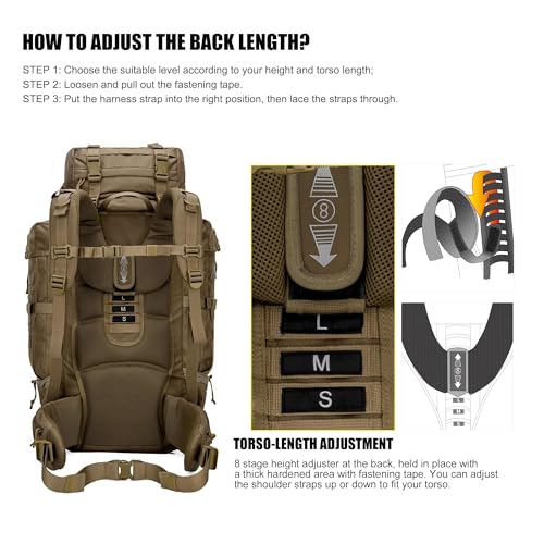 Mardingtop 70L Internal Frame Backpack for Hunting,Camping,Hiking Backpacking Backpack with Rain Cover - color: Khaki