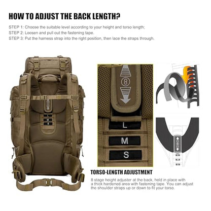 Mardingtop 70L Internal Frame Backpack for Hunting,Camping,Hiking Backpacking Backpack with Rain Cover - color: Khaki