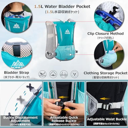 Azarxis Running Water Bottles Flask BPA Free Leakproof Hydration Vest Packs Waist Belt Replacement for Triathlon Marathon Hiking Cycling Climbing Runner - color: #4 Black (5L) with a 500ml Soft Flask