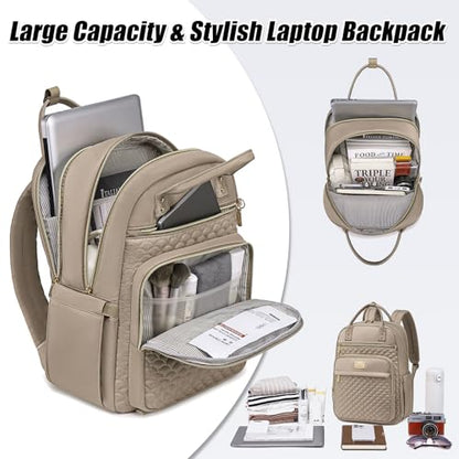 Tealari Laptop Backpack for Women,15.6 Inch Laptop Backpack for Work,Water Resistant Travel Backpack,College Bookbag with Wallet (Khaki) - color: Khaki