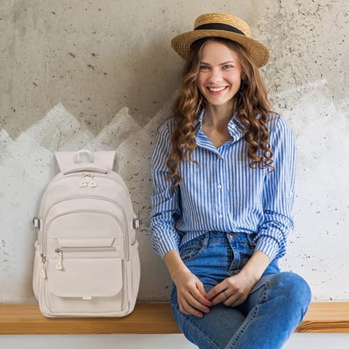 GAEKEAO Travel Backpack for Women Men,15.6 Inch Laptop Backpack Lightweight Casual Daypack Cute Bookbags for Work College Beige - color: A01 Beige
