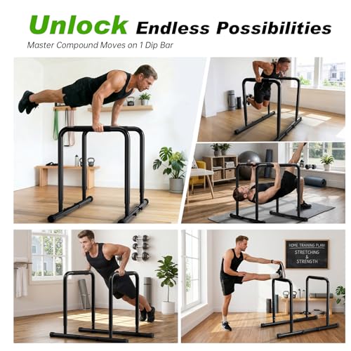 ZCMHAXJ Dip Bar with Dual Inner Connectors, Adjustable Height & Width Parallel Bars, 1100LBS Heavy Duty Calisthenics Bars, Stable Design Calisthenics Equipment Dip Bars for Home Strength Training