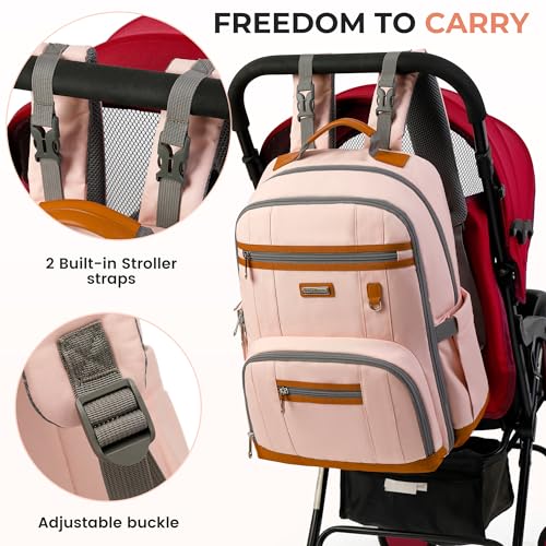 Diaper Bag Backpack, Large Baby Nappy Bags with Portable Changing Pad for Boys and GirlsMultifunction Travel Baby Bag for Moms Dads, Shower Gifts Waterproof and Stylish，Pink - color: Pink 2