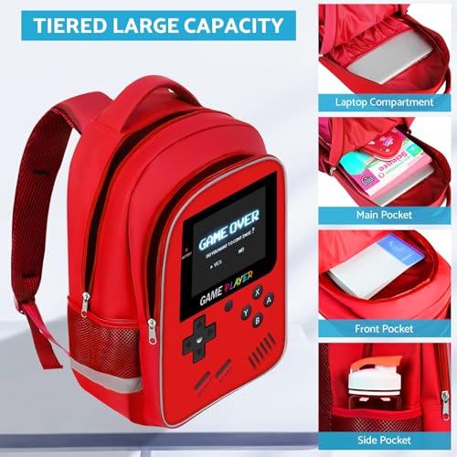 TILYTADLY School Backpack For Boys - Gamer Boys Backpack For Kids Children Teens Elementary Middle School - Ages 6-18，17″ - color: 3-red-set2