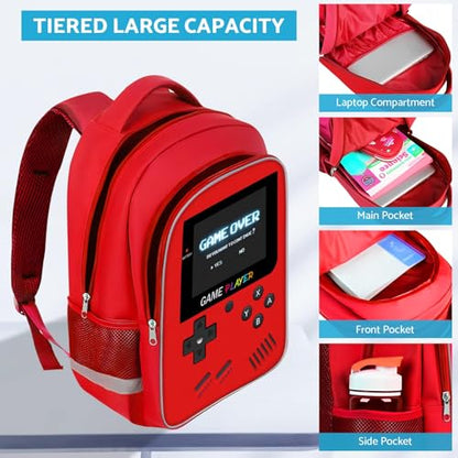 TILYTADLY School Backpack For Boys - Gamer Boys Backpack For Kids Children Teens Elementary Middle School - Ages 6-18，17″ - color: 3-red-set2