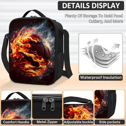 School Backpack for Boys - 4pcs Basketball Boys Backpack with Lunch Box and Pencil Case for Kids Children Teens Elementary Middle School - Students Bag for Ages 6-18,17″Bookbag Travel Back Pack - color: Basketball-03-backpack Set
