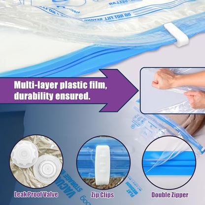 XXL Jumbo 47''X35'' Vacuum Storage Space Bags Extra Large for Blanket Bedding Comforters with Hand Pump (8 Pack) - size: 8-XXL