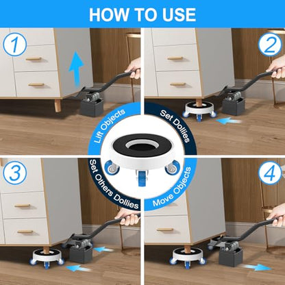 New Upgrade Furniture Movers with Wheels: Furniture Sliders with 360° Rotatable Wheels - Furniture Dolly for Moving Heavy Duty Sofa Bed - Load Capacity Up to 750lb - size: 1.25in wheels Round + 1 pry bar
