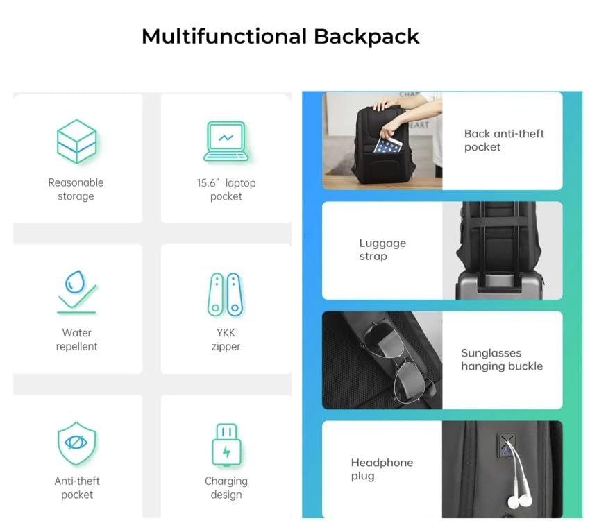 TREKON Laptop Backpack for Men, Fits 15.6" Laptop, USB Charging Port, Water-Resistant, Anti-Theft, TSA Approved Travel Bag, For Business & College