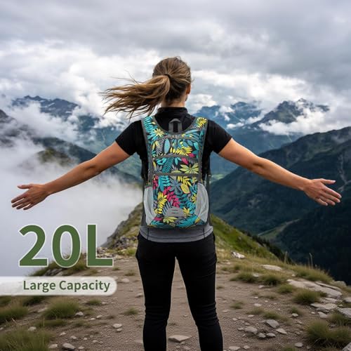 20L Lightweight Hiking Daypack, Foldable Travel Packable Backpack for Men Women for Cycling Camping Outdoor (Leaf Print) - color: Leaf Print