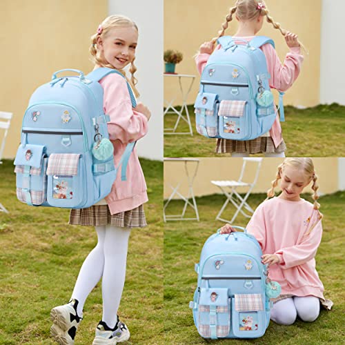 Backpack for Girls, 15.6 Inch Laptop School Bag Kids Kindergarten Elementary College Backpacks Large Bookbags for Teen Girl Women Students Casual Travel Daypacks (Blue) - color: Blue