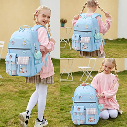 Backpack for Girls, 15.6 Inch Laptop School Bag Kids Kindergarten Elementary College Backpacks Large Bookbags for Teen Girl Women Students Casual Travel Daypacks (Blue) - color: Blue