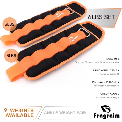 Ankle Weights for Women, Men and Kids - 1/2/3/4/6/8/10/12/15/20 LBS 1 Pair Strength Training Wrist/Leg/Arm Weight with Adjustable Strap for Jogging, Gymnastics, Aerobics, Home Fitness, Physical Therapy - style: 6Lbs Pair (3lb x 2) - Orange