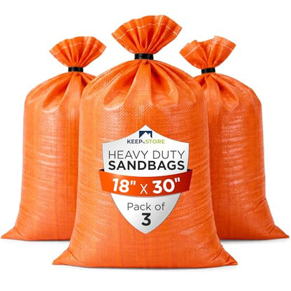 Heavy Duty Sand Bags Pack of 3, Bright Orange Empty Sandbags with Built-In Ties, Woven Polypropylene UV Protection 1600 Hours, Fillable Bags for Flood Control, Weight, 18x30 inches, 75 Pounds Volume - size: 18"W x 30"L, style: Pack of 3