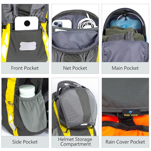 Bike Backpack With Rain-Cover, Mountain Biking Backpacks, Lightweight Packable Daypack Waterproof For Travel, Small Backpack For Bicycle Riding,Hiking,Camping (Grey) - color: Grey