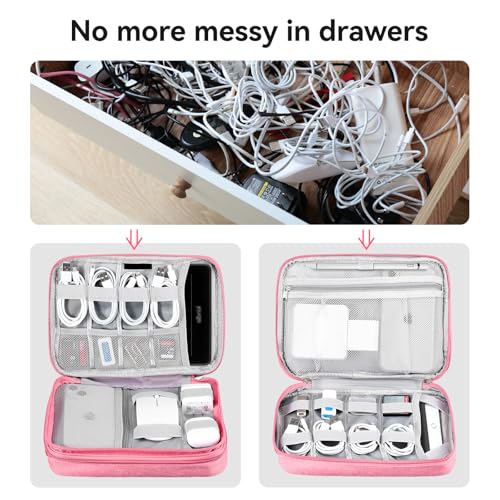 Cable Organizer Bag Travel Case for Electronics (Large, Dark Pink) - color: Dark Pink, style: Large