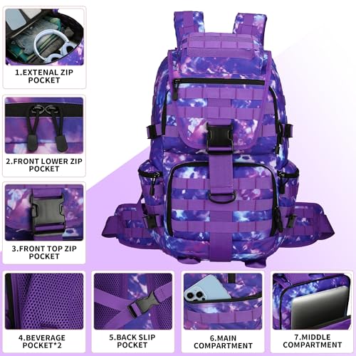 50L Military Tactical Backpack 3 Day Assault Pack Molle Daypack Hiking Backpack for Men and Women - color: Purpletie-dye