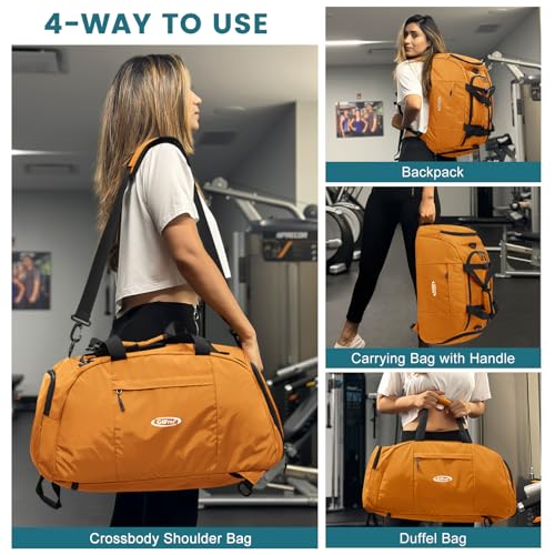 G4Free 40L 3-Way Duffle Bag Backpack Gym Bag for Men Women Sports Duffel Bag with Shoe Compartment Travel Backpack Luggage - color: Orange