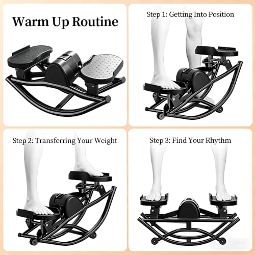 Rocking Stepper for Exercise at Home Portable Lateral Rock Stepper from Side to Side with Resistant Bands and Non-Slip Mat - Black