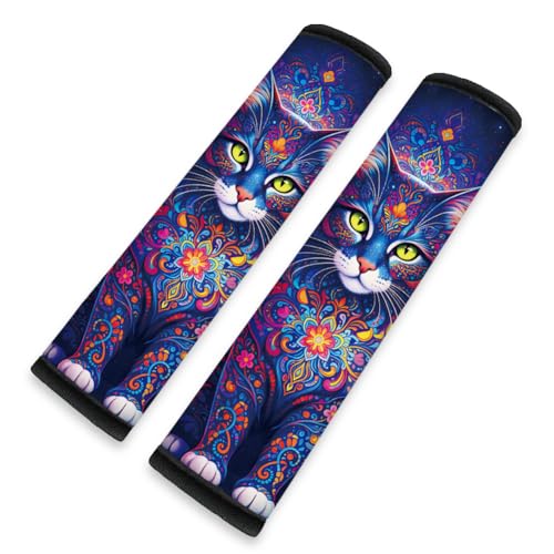 2Pcs Soft Auto Seat Belt Cover Pads, Floral Cat Car Seatbelt Shoulder Cushion for Comfortable Driving, Compatible with All Cars' Seatbelt and Backpack Straps 11x2.4inch - color: Cat B