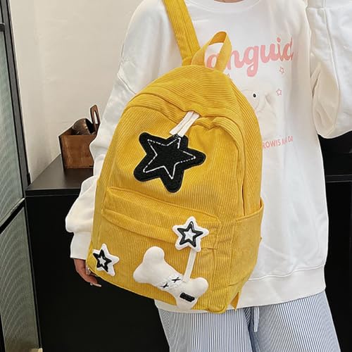 Y2K Star Backpack for Girls Cute Aesthetic College Laptop Backpack Large Capacity Bookbag Daypack for Teens (Yellow) - color: Yellow