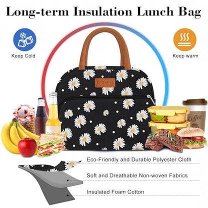 Coobiiya Lunch Bag Lunch Box for Women Men, Reusable Cute Lunchbag - Leakproof, Adult Insulated Lunch Box Tote with Large Capacity, Cooler Container for Work, Travel, Office (Black Daisy) - color: Black Daisy