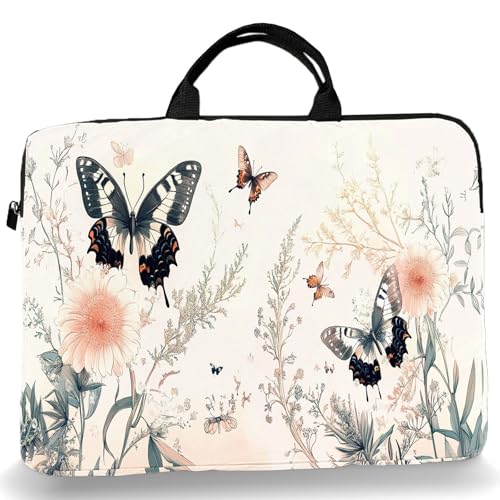 15-Inch Laptop Sleeve – Stylish, Lightweight, Shockproof, Water-Resistant Case for Lenovo, HP, Dell, Asus Notebooks - Cute Weeds and Butterflies - color: Cute Weeds and Butterflies