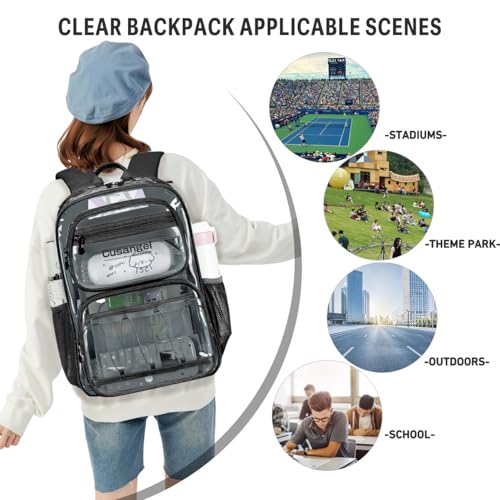 Cusangel Large Clear backpack for girls,16in TPU Plastic Bookbag,Stadium,school, and other security check locations (Black) - color: Black-c-16in