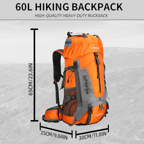 King'sGuard 60L Hiking Backpack for Men and Women Lightweight Camping Hiking Backpack with Rain Cover Large Waterproof Travel Backpack Backpacking Pack (Orange) - color: Orange