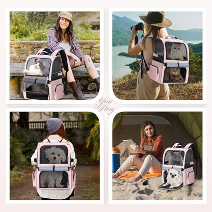 Double Cat Backpack Carrier for 2 Cats, Double-Compartment Pet Carrier Backpack for Two Small Cat or One Medium Cat, Cats Carrier Backpack Dog Carrier Backpack Fits Up to 24 Lbs,Pink - color: Pink