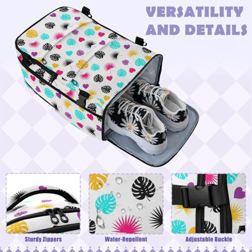 Travel Backpack with Shoe Compartment, 20L Large Capacity Laptop Backpack for Men Women, Colorful Tropical Leaves Daypack for Traveling Hiking Carry On