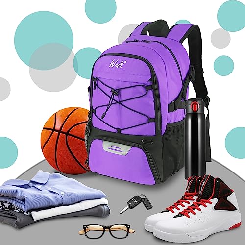 WOLT Basketball Backpack Large Sports Bag with Separate Ball Holder & Shoes Compartment, Best for Basketball, Soccer,Gym - color: Purple