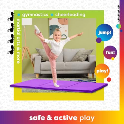 Antsy Pants Tumbling Mat for Kids – Gymnastics Mat, Easy to Clean, Sturdy, Foldable Tumbling Mats, Padded, Lightweight, Portable, Gymnastics Equipment for Active Play - color: 3-Fold Purple